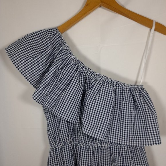 Mink Pink Wanderer Gingham One Shoulder Dress With Frill - Picture 5 of 12